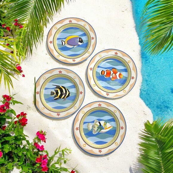 Sakura CORAL REEF Salad Plates SET OF FOUR SCENES & Four Matching Dinner Plates - Picture 2 of 7